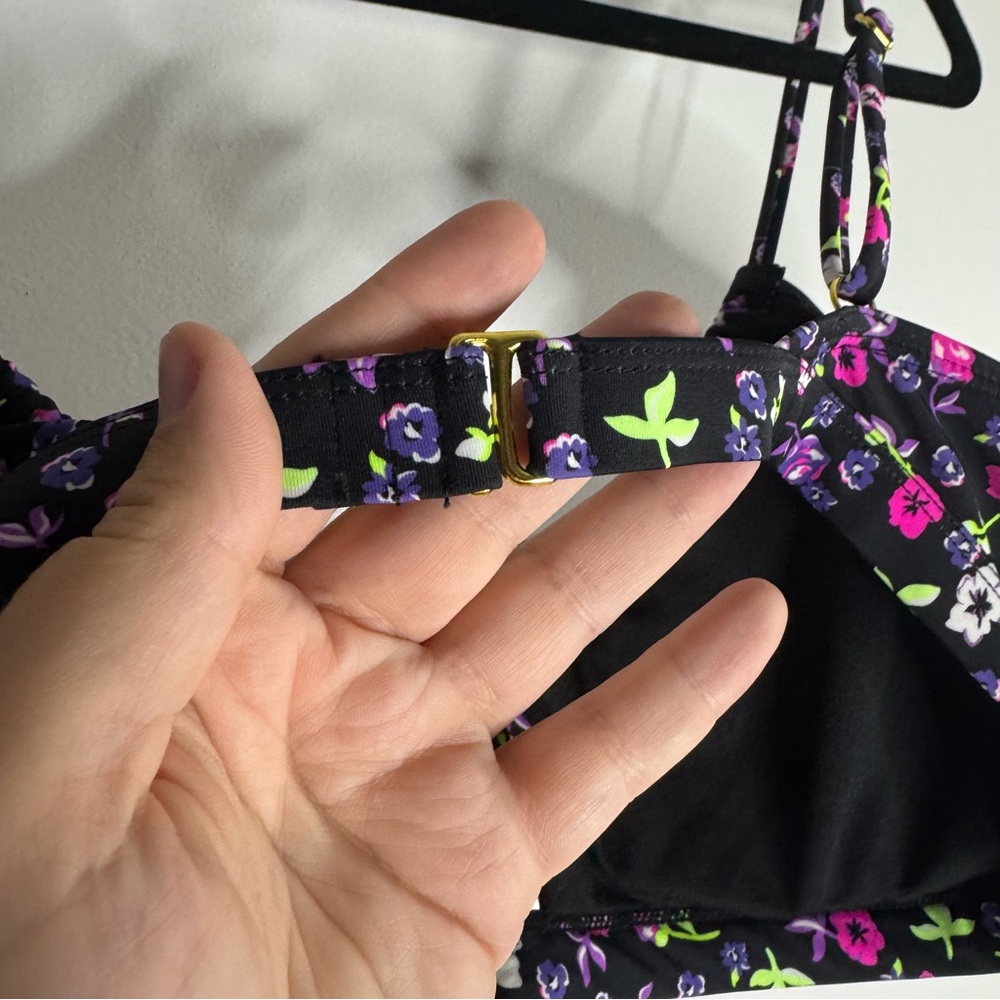 Cyn & Luca Floral Bikini Top XL Black Tie Front Swim - Picture 4 of 6